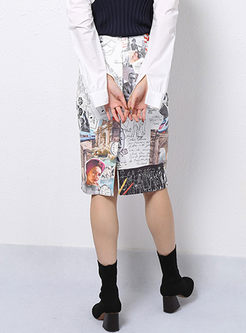 Fashion Irregular Print Bodycon Skirt