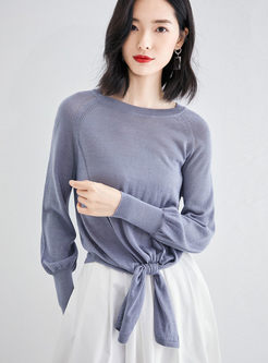 O-neck Pullover Back Openwork Sweater