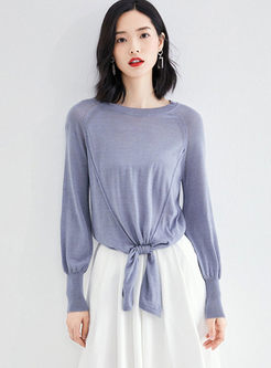 O-neck Pullover Back Openwork Sweater