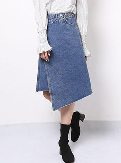 High Waisted Irregular Denim Skirt