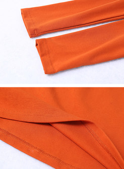 Orange Half High Collar Bubble Sleeve T-shirt