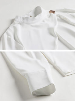 Long Sleeve Blouse & Print A Line Skirt