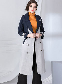 Color-blocked Lapel Long Sleeve Coat