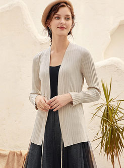 Solid Color V-neck Drawcord Thin Cardigan