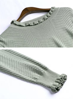 Ruffled Neck Slit Sweater & Mesh Skirt