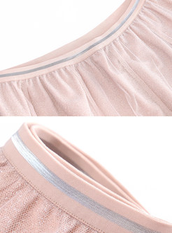 Light Pink Mesh Pleated Skirt