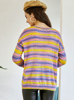 O-neck Striped Loose Pullover Sweater