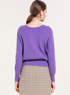 Purple V-neck Slim Long Sleeve Sweater
