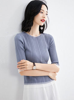 O-neck Half Sleeve Pullover Knit Top