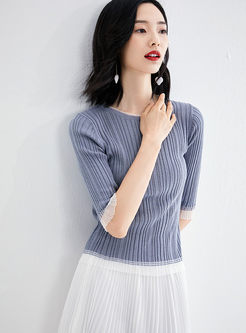 O-neck Half Sleeve Pullover Knit Top
