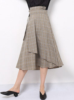 High Waisted Irregular Plaid A Line Skirt