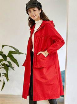 Hooded Long Sleeve Loose Trench Coat