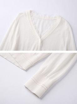 V-neck Lace Patchwork Thin Cardigan
