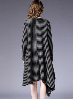 O-neck Striped Irregular Plus Size Dress