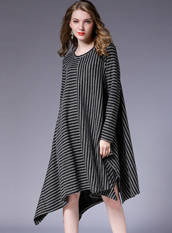 O-neck Striped Irregular Plus Size Dress