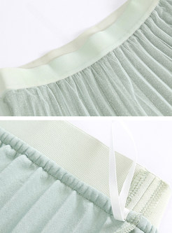 Sweet Solid Color Mesh Pleated Skirt 