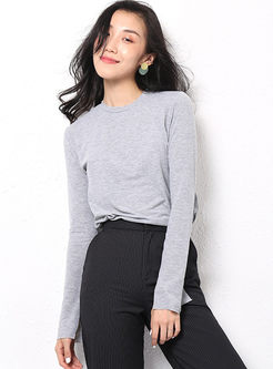 Brief O-neck Long Sleeve Pullover T-shirt
