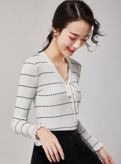 White V-neck Slim Drawcord Sweater