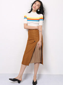 Color-blocked High Waisted Chiffon Pleated Skirt