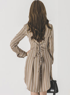 Fashion V-neck Striped Mini Dress