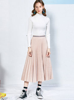 Solid Color High Waisted Pleated Skirt