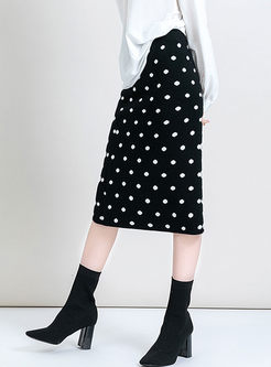 Black Polka Dot Slim Bodycon Midi Skirt