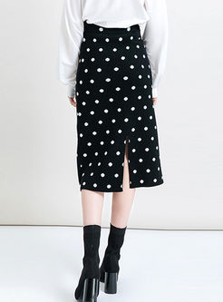 Black Polka Dot Slim Bodycon Midi Skirt