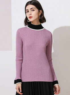 Color-blocked Flare Sleeve Slim Sweater