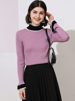 Color-blocked Flare Sleeve Slim Sweater