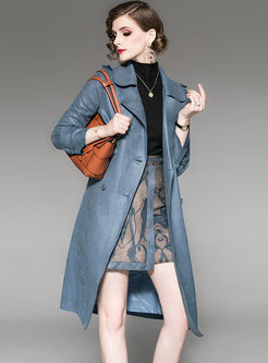 Fashion Notched Print Patchwork Trench Coat