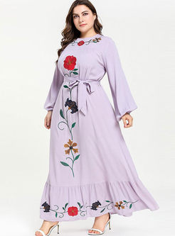 Plus Size Embroidered Falbala Maxi Dress