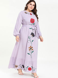 Plus Size Embroidered Falbala Maxi Dress