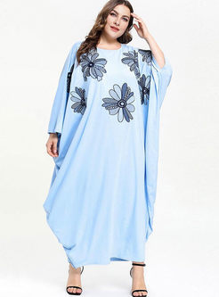 Bat Sleeve Embroidered Plus Size Dress
