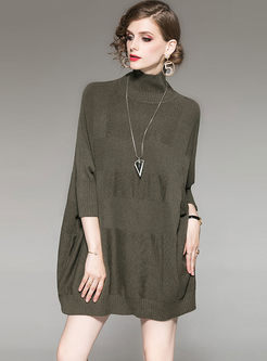 Solid Color Turtleneck Mini Knitted Dress