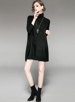 Black Long Sleeve Loose Sweater Dress
