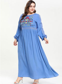 Plus Size Embroidered Waist Maxi Dress