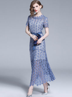 Elegant Lace Openwork Slim Maxi Dress