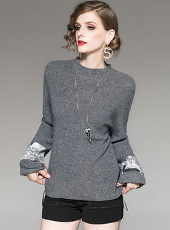 Casual Standing Collar Patchwork Sweater