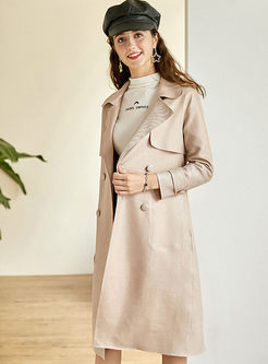 Casual Solid Color Waist Trench Coat