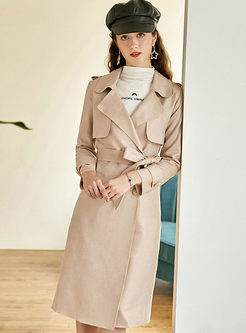Casual Solid Color Waist Trench Coat