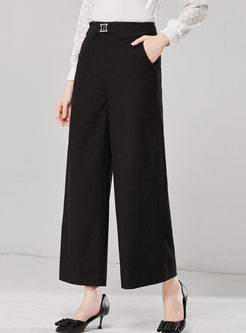 Solid Color High Waisted Wide Leg Pants