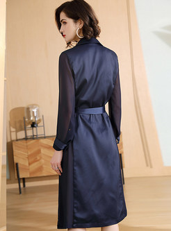Solid Color Lapel Tie Waist Trench Coats
