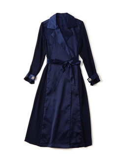 Solid Color Lapel Tie Waist Trench Coats