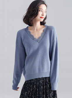 Lace Patchwork Pullover Loose Sweater
