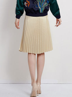 Brief Apricot Pleated A Line Skirt