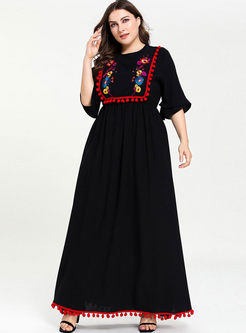 Plus Size Embroidered Waist Maxi Dress