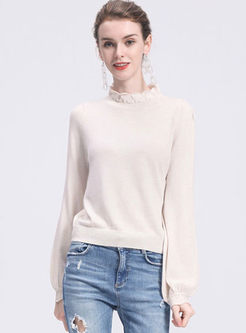 Standing Collar Lantern Sleeve Pullover Sweater