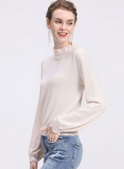 Standing Collar Lantern Sleeve Pullover Sweater