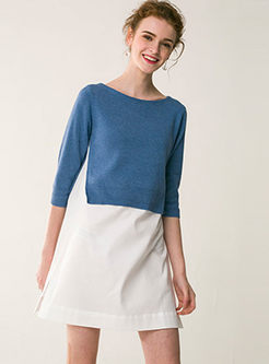 Slash Neck 3/4 Sleeve Knitted Mini Dress
