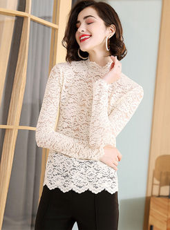 Long Sleeve Lace Openwork Top